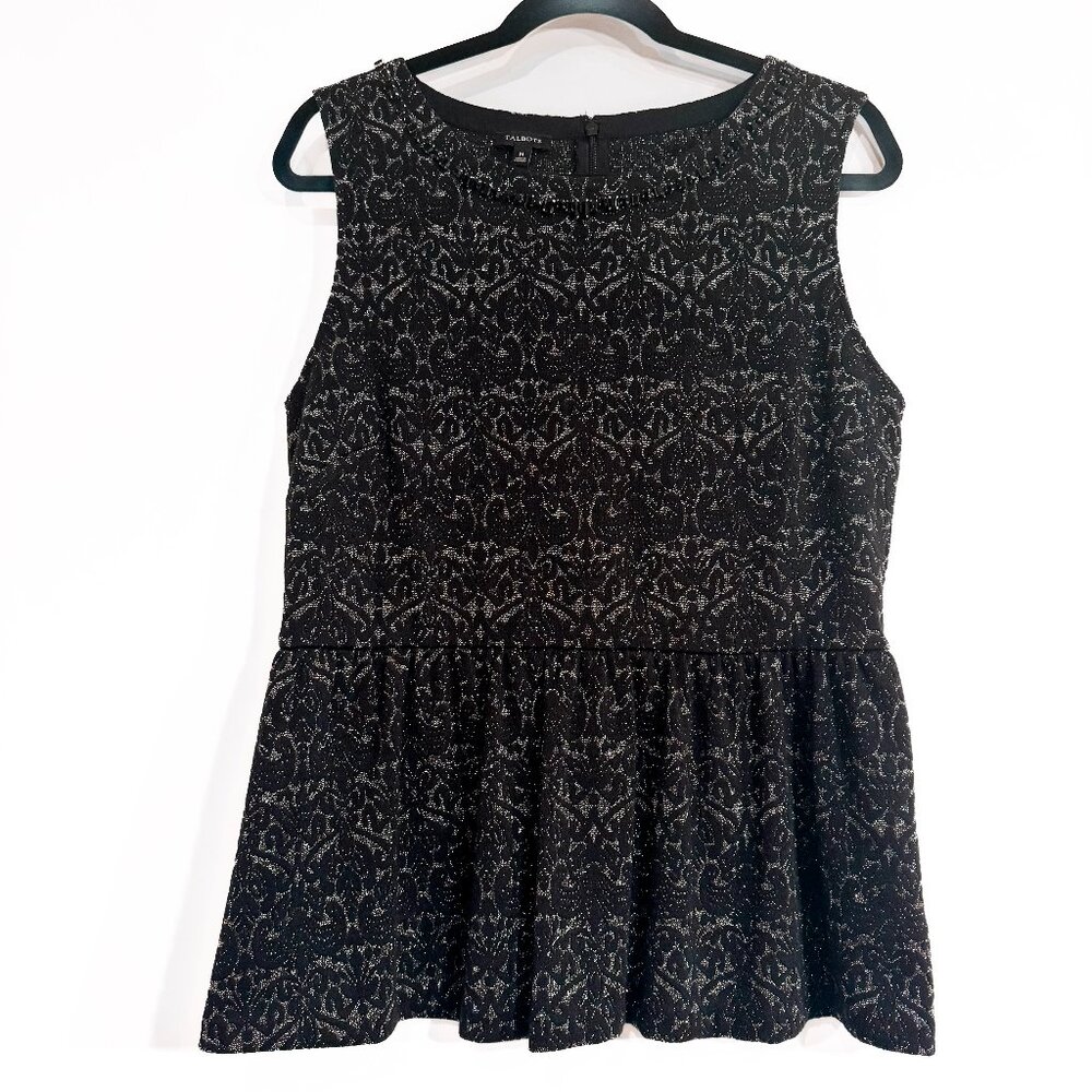 Talbots Peplum Sleeveless Knit Top Black Metallic Silver Jeweled‎ Women's Size M